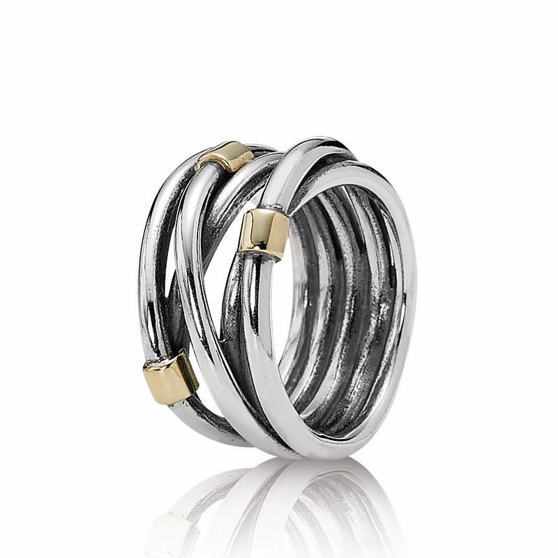 Pandora Silver Rope Bands Statement Ring Ireland - Two Tone - 538124EBO